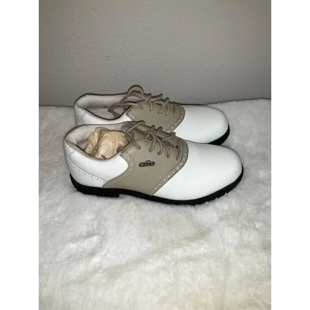 GRIP GT Classic Women's Golf Shoes NEW size 6 White & Tan - Picture 4 of 9